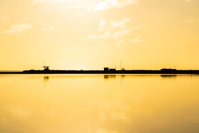 Scenic view of lake against sky during sunset