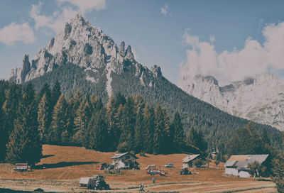 Panoramic shot of trees and houses against sky