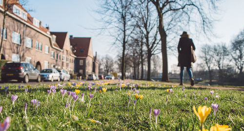 Woman walking on field