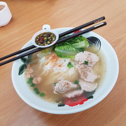 High angle view of meal served in bowl