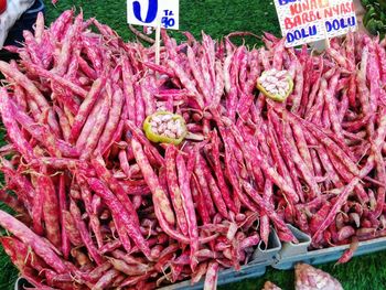 High angle view of vegetables for sale in market