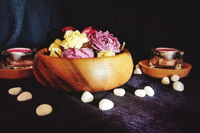 Close-up of various flowers on table