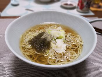 High angle view of soup in bowl