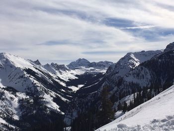 Scenic view of snowcapped mountains against sky