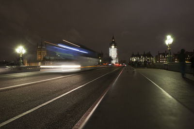 Light trails on road at night