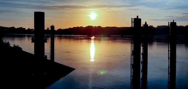 Scenic view of lake against sky during sunset