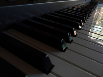 High angle view of piano keys