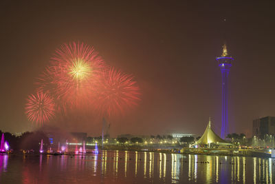 Firework display at night