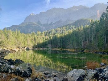 Scenic view of lake and mountains