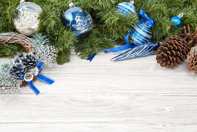 Directly above shot of christmas decorations on table