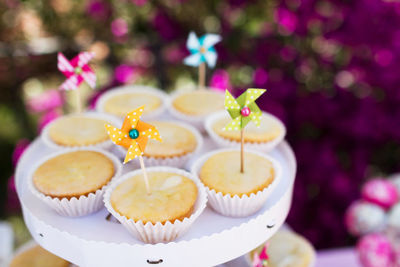 Close-up of cupcakes on cakestand