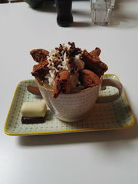 Close-up of ice cream on table