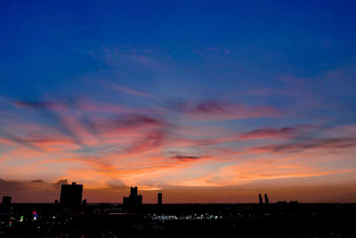 Silhouette buildings against sky during sunset