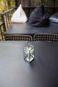 High angle view of cross on table