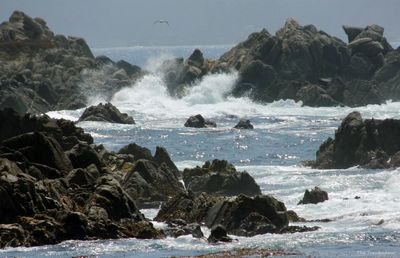 Rock formations in sea against sky