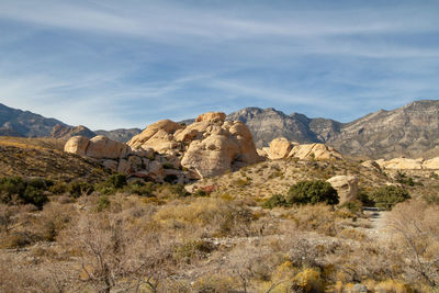 Scenic view of rocky mountains against sky. red rock canyon, nevada 