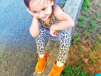 High angle view of smiling girl