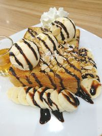 High angle view of dessert in plate on table