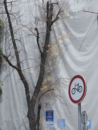 Low angle view of road sign against trees