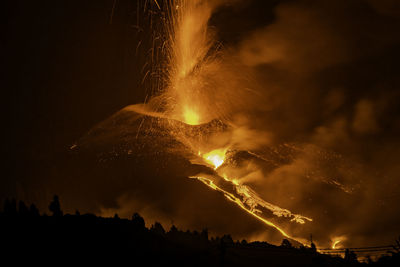Lava in canary island at night