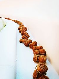 High angle view of ropes on table