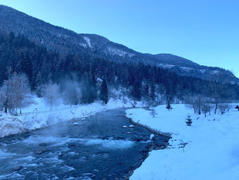 Scenic view of snow covered mountains against sky