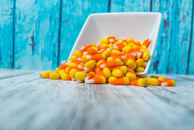 Close-up of orange slices on table