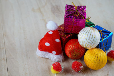 Close-up of christmas decoration on table