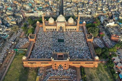 High angle view of buildings in city