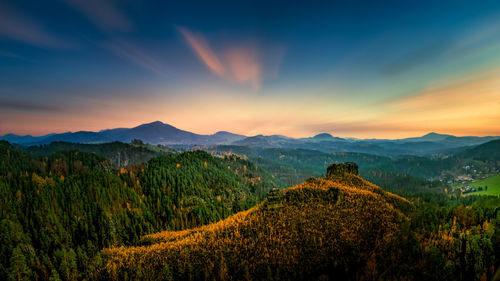 Scenic view of landscape against sky during sunset