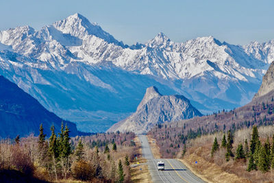 Scenic view of snowcapped mountains against sky