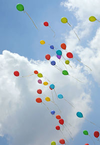 Low angle view of balloons against sky