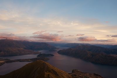 Scenic view of lake against sky during sunset