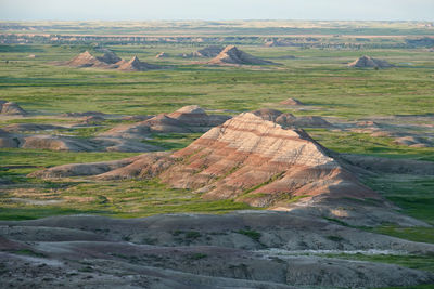 Scenic view of badlands landscape at sunrise