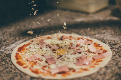 Close-up of pizza on table