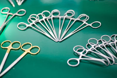 High angle view of various objects on table