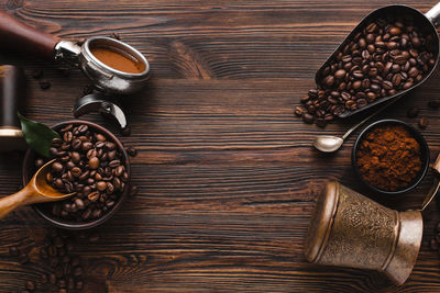 High angle view of coffee beans on table