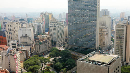 High angle view of buildings in city