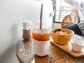 Close-up of breakfast on table