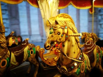 Close-up of carousel sculpture