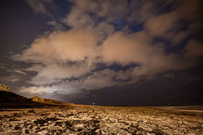 Scenic view of land against sky at night