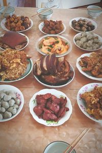 High angle view of food on table