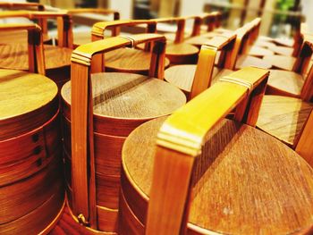 Close-up of empty chairs