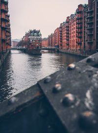 River by buildings against sky in city