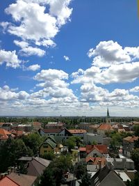 High angle view of town against sky