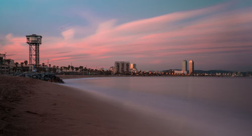 View of city at sunset