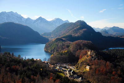 Panoramic of schloss hohenschwangau in füssen, münchen, germany.