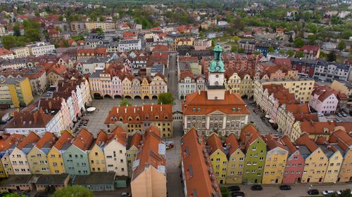 High angle view of buildings in city