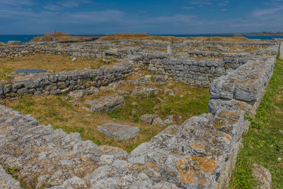 View of old stone wall against sky