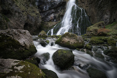 View of waterfall in forest